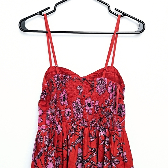Band Of The Free Sz M Floral Red and Pink Smocked Pocker Strap Flowy Sundress - Picture 7 of 11